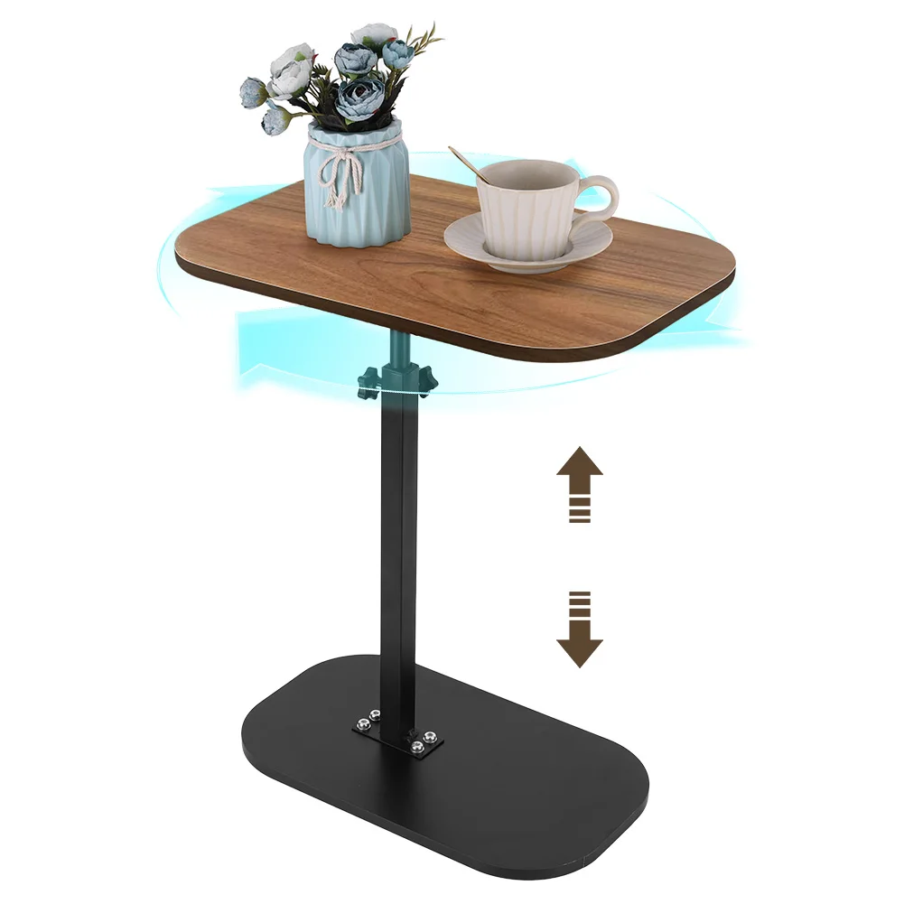 C Shaped Side Table Portable Corner Table for Small Spaces (Walnut Desktop)