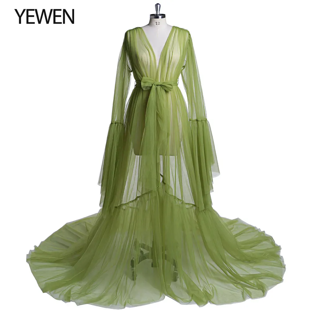 New Design YEWEN Long Sleeve Pink See Though Evening Dress for Photoshoot or Babyshower 2020 Evening Gown Prom Dress black ball gown Evening Dresses