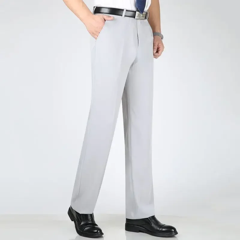 Pantalones de traje para hombre, color caqui, para negocios, drapeados, con cinturón, fluidos, ajustados, de cintura alta, para uso social, estilo vintage