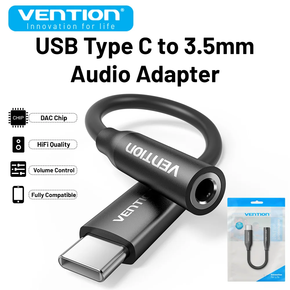 מתאם אוזניות Vention New DAC USB Type C ל-Jack 3.5mm Aux Audio כולל כבל מפצל HiFi לאייפון 16 15 סמסונג