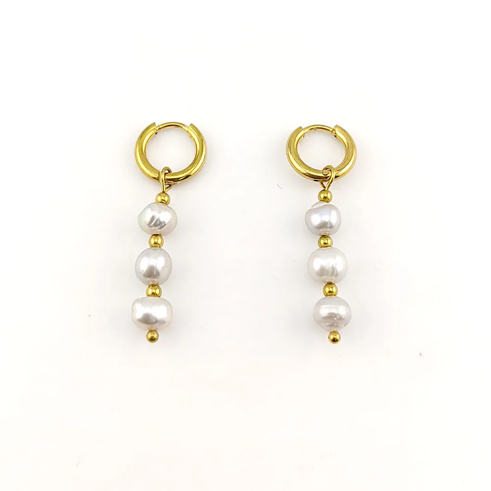 HUIDANG Perle Ohrringe Edelstahl Hoop Natürliche Süßwasser Perle Ohrringe Für Frauen Pendientes de perlas – Detail 6
