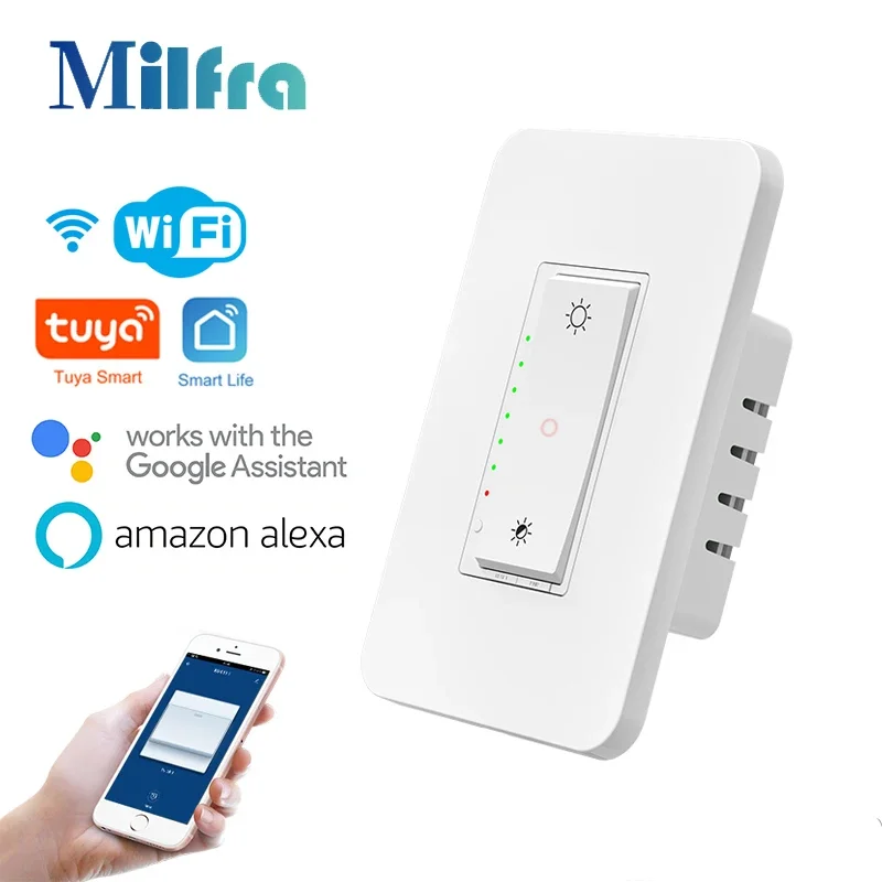 Inteligente Eua Wifi Interruptor Dimmer Luz Led Interruptores Reguláveis Fio Netural Necessário Controle Remoto para Alexa Google Home Way 110v