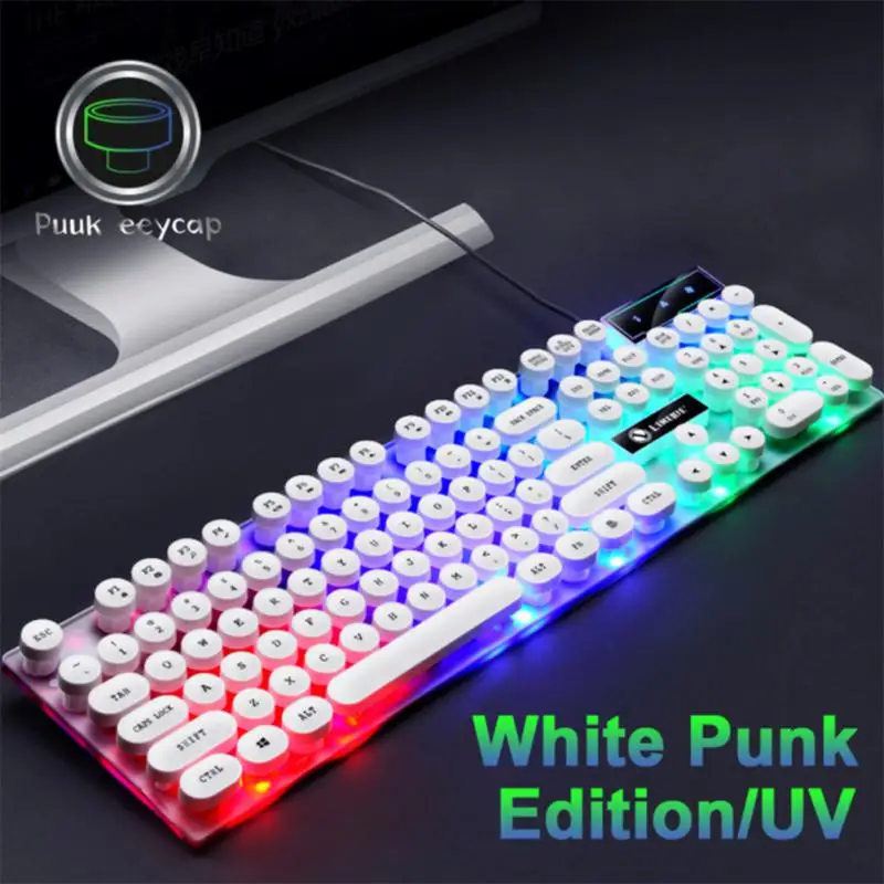 pc keyboard Retro Punk Keyboard Mouse Combos Mechanical Feel Gaming Backlit USB Wired Keyboard With Suspended Round Keycaps For PC Gamer mini computer keyboard Keyboards