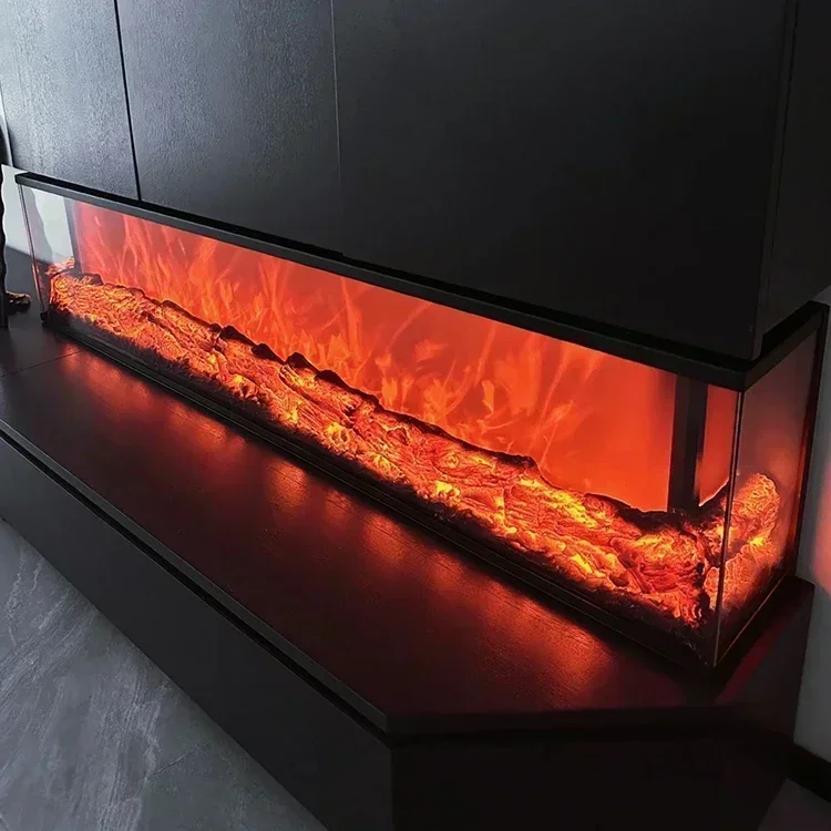 Indoor Heating Electric Fireplace Inserts with 3 Side Glass 47 Inch 1200mm Surround Build-in 6 + 3 Colors Multicolored Flame Stove