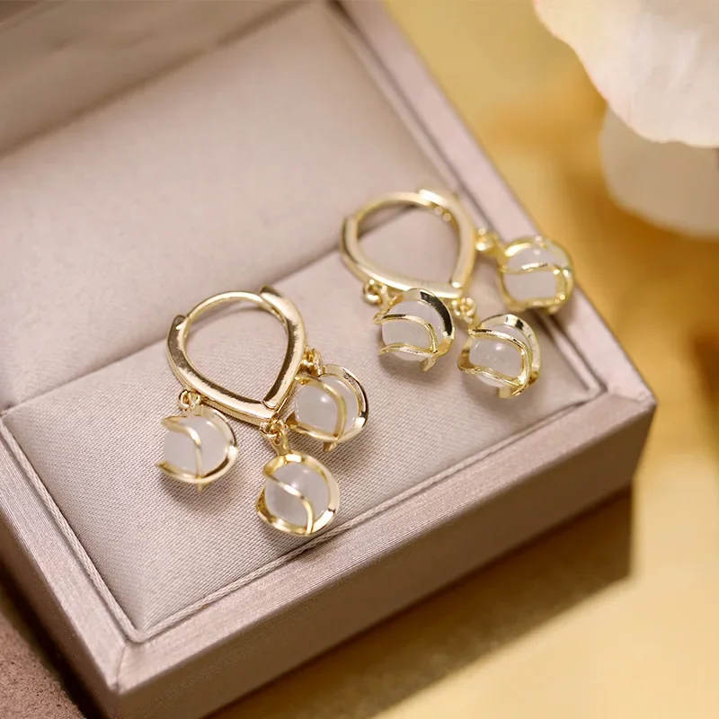 

Opal earrings 2022 new trendy earring women's niche design sense high-end stud love