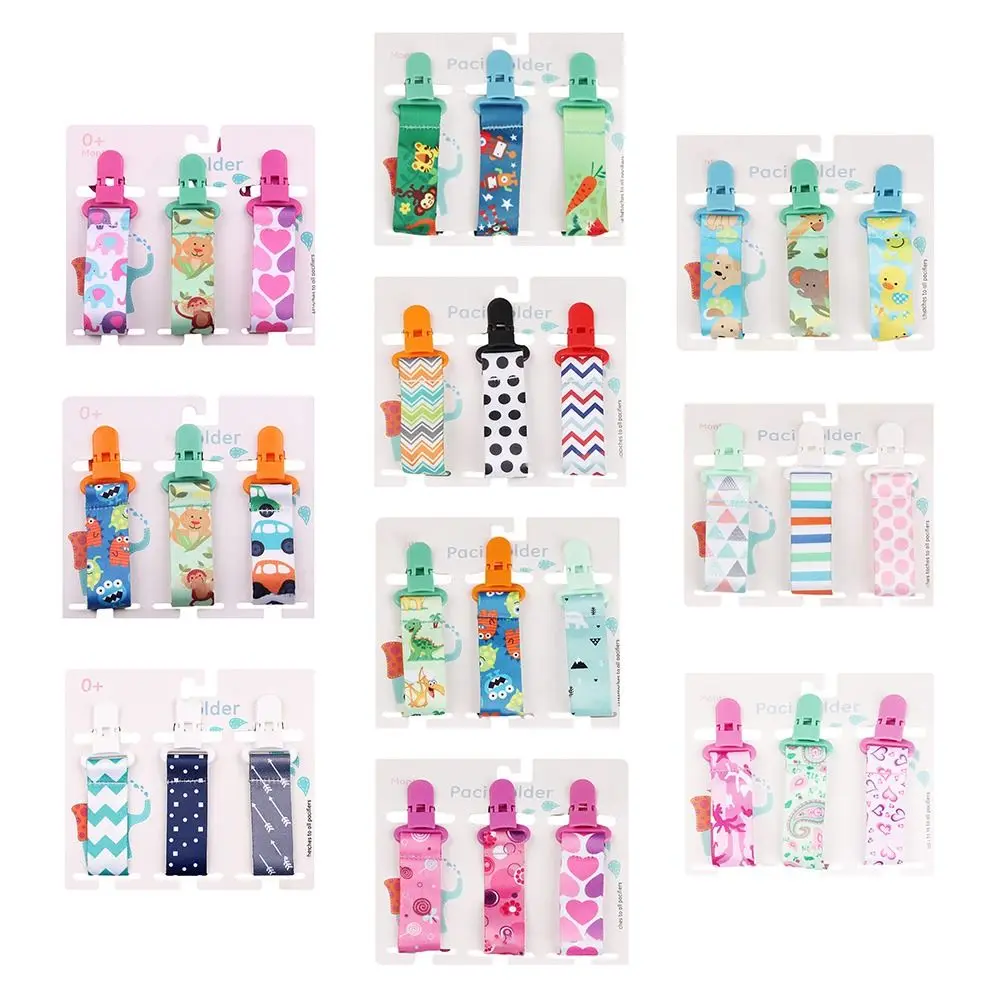 3PCs Pacifier Chain Bracket Dummy Clips Soother Holder Cartoon Print Baby Pacifier Clip Baby Care Safe Child Pacifier Clips