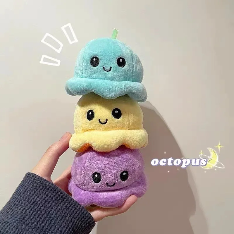 Cute flip change face small octopus pendant schoolbag couple keychain plush charm flip octopus bag accessories couple gift 2