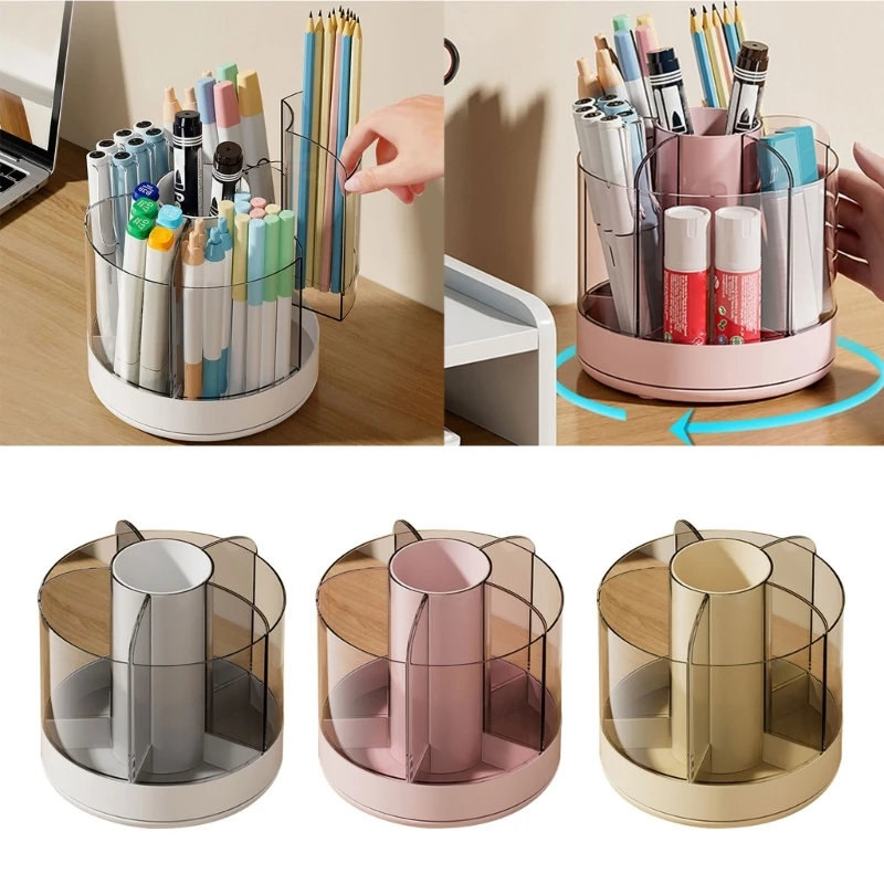 

Makeup Brush Holder Rotating Container with Removable Trays 6 Detachable Compartments Storage Box for Pen