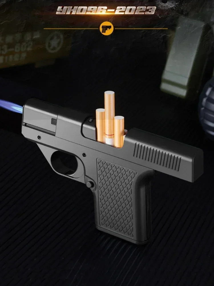 2025 New Clip Gun Butane Gas Lighter Three Capacity Cigarette Holder Windproof Blue Flame Lighter Men's Gift Smoke Accessories