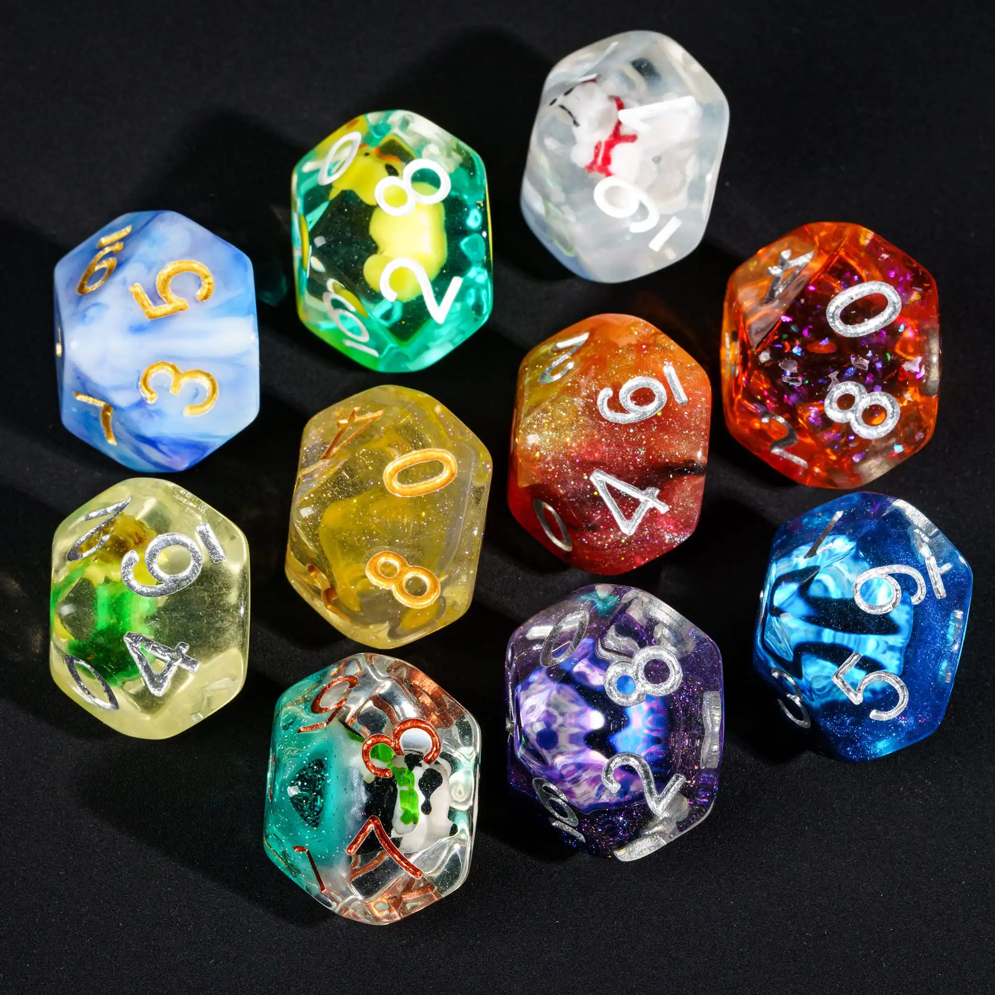 Game dice dice set acrylic dice Poludie 10Pcs/Set DND random color dice bulk D4 D6 D8 D10 D% D12 D20 polyhedral dice for role playing board game D&D RPG
