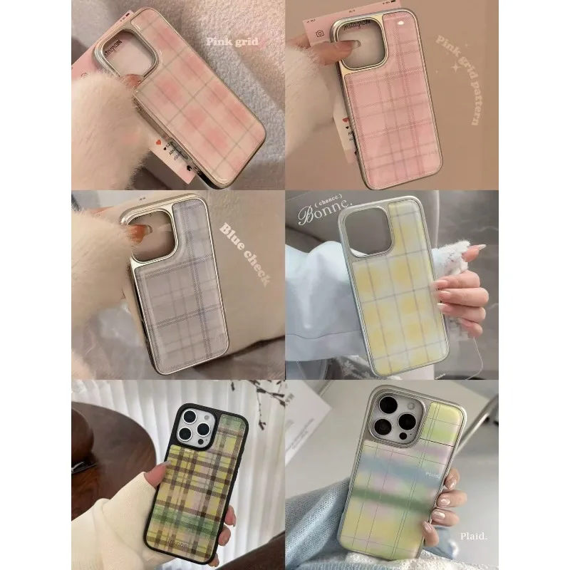 Retro Striped Plaid Silver Edge Epoxy Anti-Drop TPU Phone Case