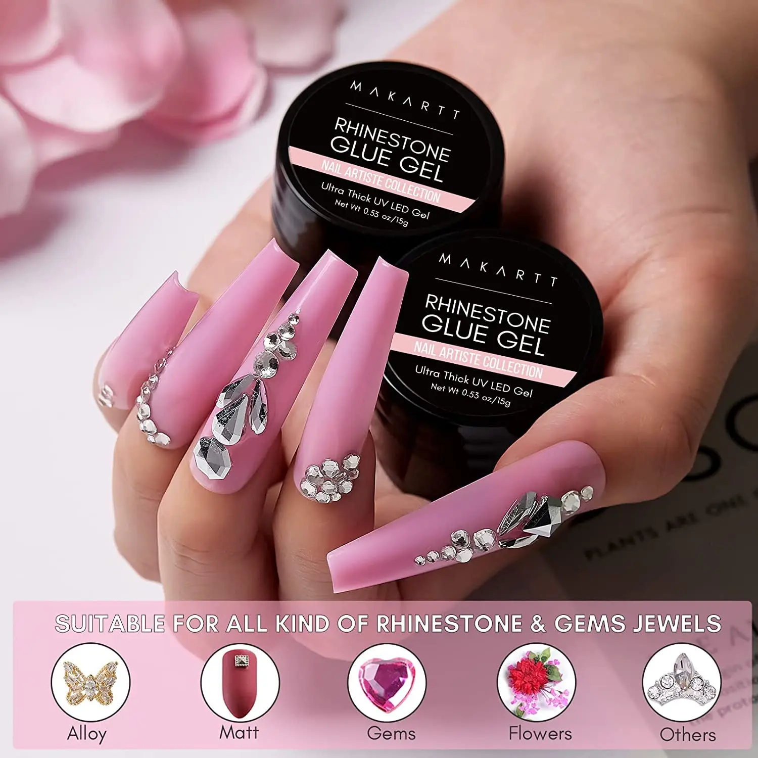 Makartt Nail Rhinestone Glue Gel for Nails, 30g Super Strong Adhesive Gel for Gems, Jewels ,Glitter,Crystals Beads 3D Nail Art
