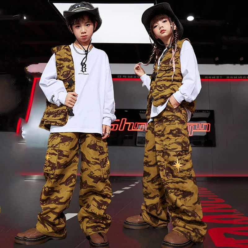 

Ballroom Hip Hop Dance Costumes For Kids Loose Camouflage Hiphop Suit Girls Jazz Dancing Outfits Boys Performance Wear DQS14966