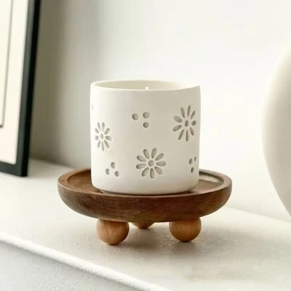 Brown Jewellery Display Trays Round Oval Desktop Ornament Display Plate Perfume Organizier Wood Candle Storage Rack Tabletop