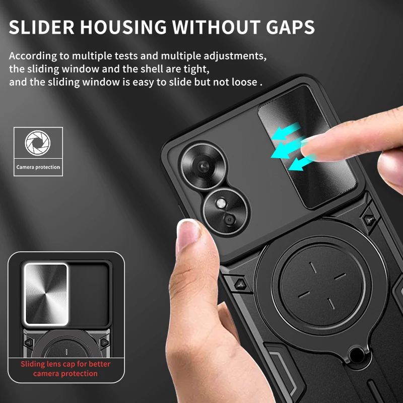 Per Oppo A17 A17 4G Custodia Scorrevole Lente Antiurto Armatura Cassa Del Telefono Per Oppo A17 A 17 17A Cph2477 6.56 "Copertura Posteriore Dell'Anell