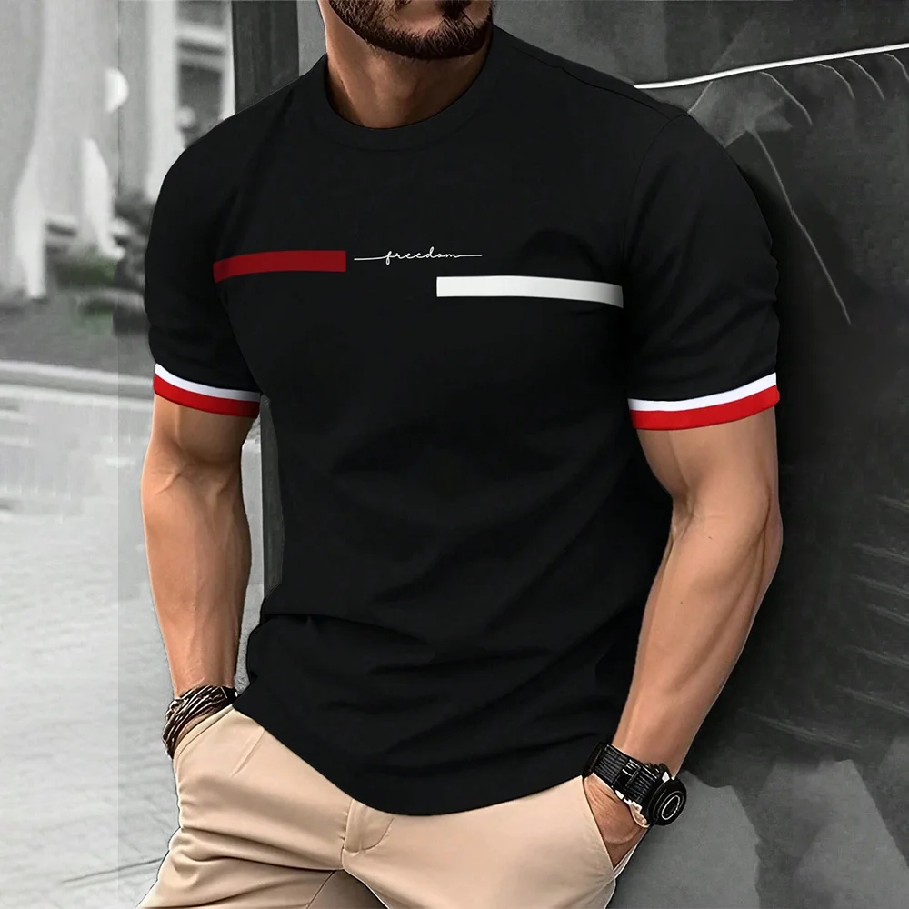 Fashion Summer 3D Stripe Letter Print Men's T Shirt Hip Hop Trend Harajuku Streetwear Casual O-neck Oversized T-shirts Men Tops 2