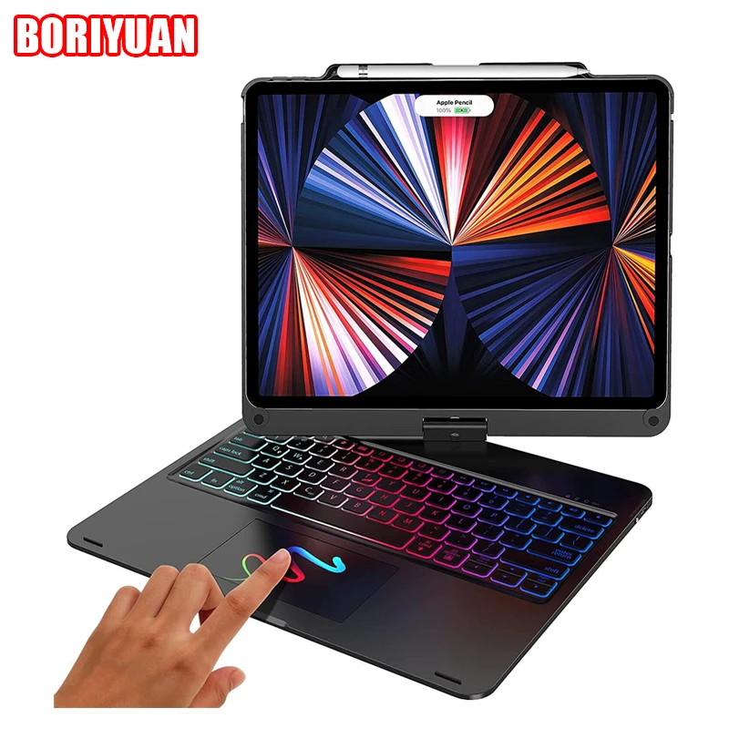 

Touch Keyboard Case for IPad Pro 12.9 5th Gen 2021/4th Gen 2020/3rd Gen 2018 Bluetooth Kayboard Smart Backlit 360 Rotate Cover