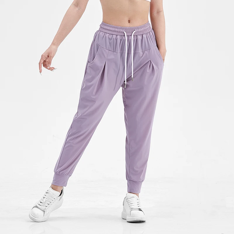 Spring Summer Elastic High Waisted Solid Pockets Shirring Casual Lantern Harlan Sweatpants Trousers Women's Clothing Pants