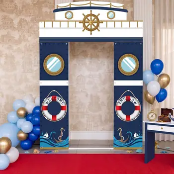 Insegna Nautica 'Benvenuti a Bordo' con Ancora, Decorazione per Feste, Barca a Vela, Salvagente, Decoro da Parete per Compleanno a Tema Crociera