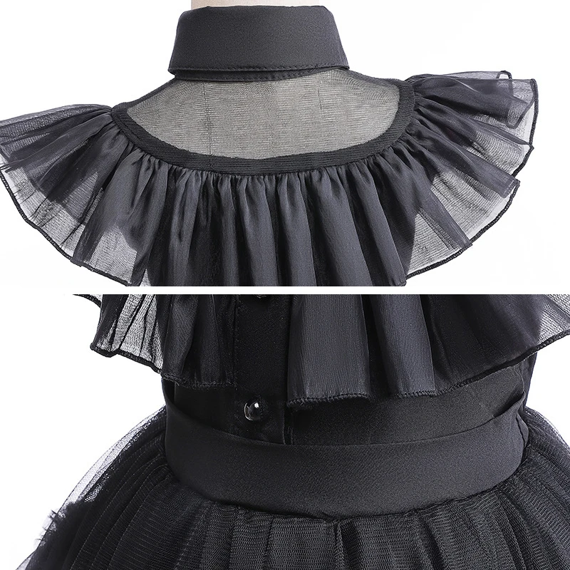 Girls Dress Baby Girl Dress Toddler Girl Halloween Cosplay Party Wednesday Addams Dress Carnival Performance Kids Fancy Baby Girl Black Goth Merlina Costume