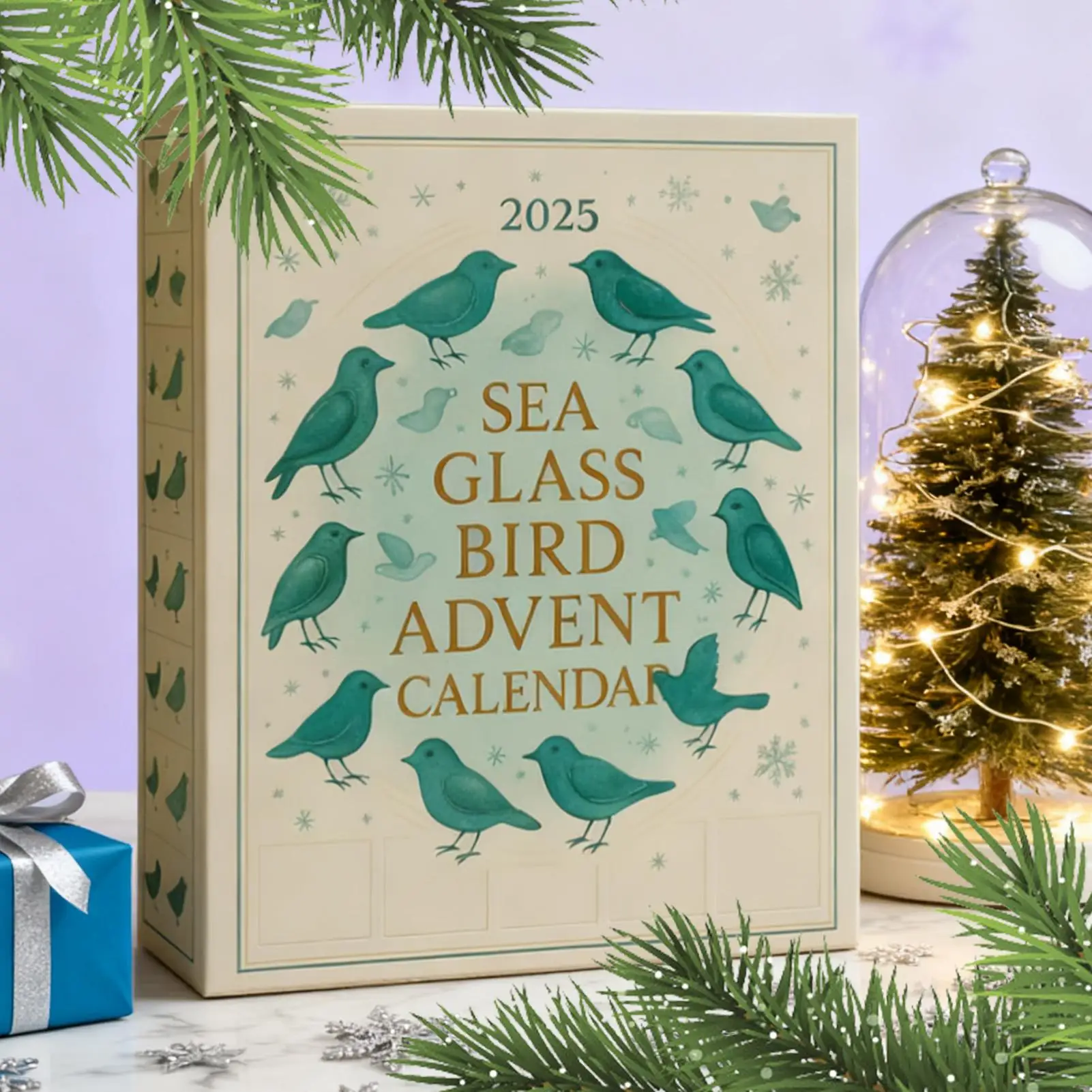 Sea Glass Bird Christmas Advent 2025 2D Acrylic Seasonal Decor 24 Days Bird-Themed Decorations Christmas Countdown For Home Tree