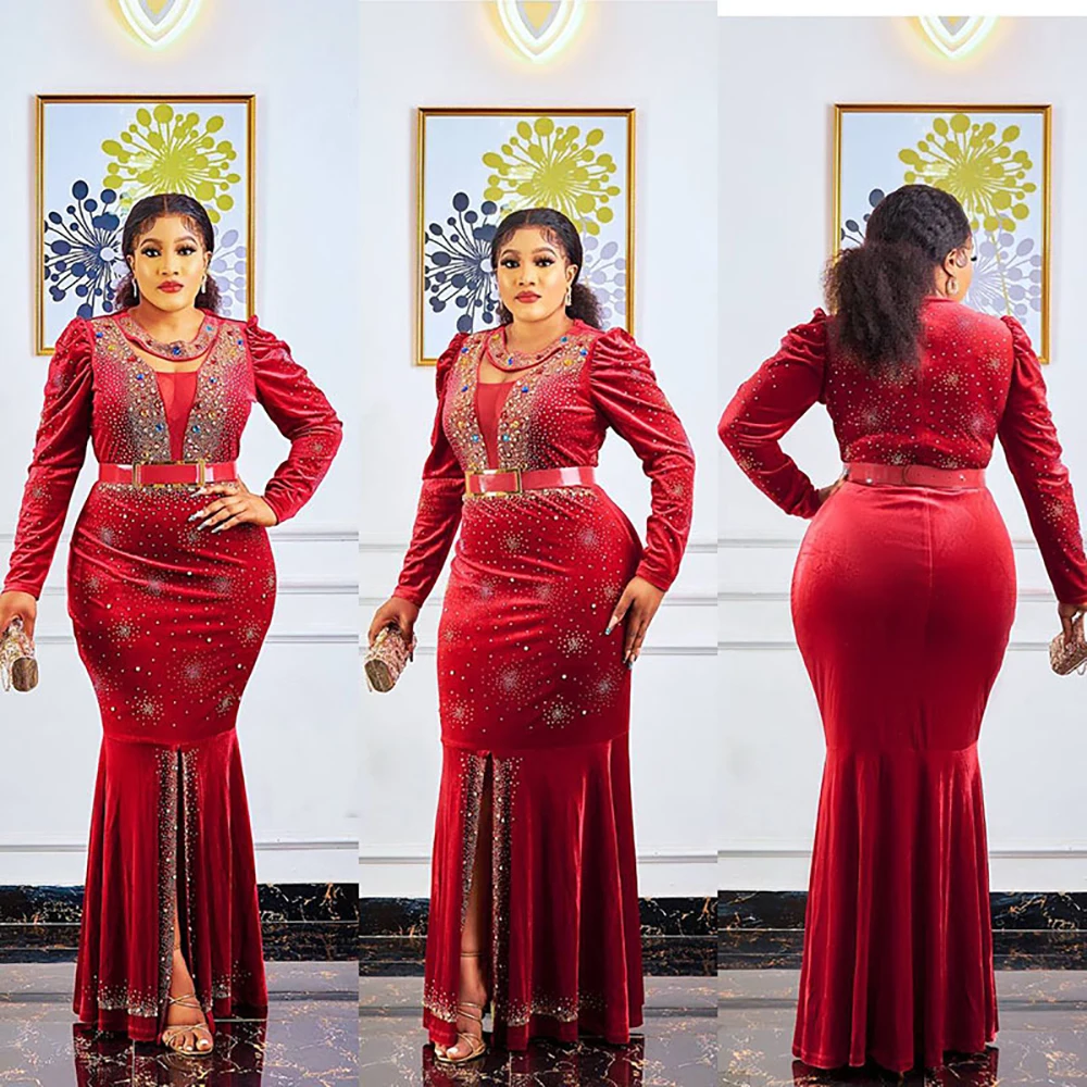 

African Dresses For Women Morocco Luxury Tight Dress Ankara Sexy Velvet Robe African Women Clothing Satin Abaya