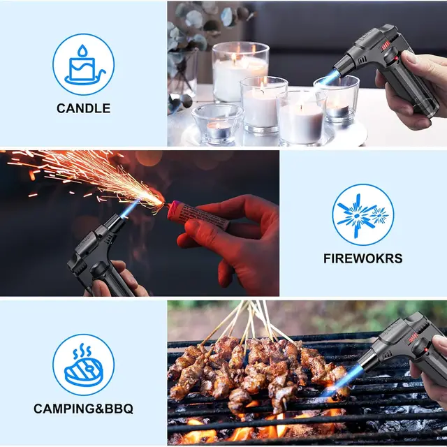 Torch Lighter, Jet Flame Lighter Refillable Gas Butane Lighter with Visible Fuel Tank, Windproof Adjustable Flame for Kitchen 6