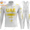 Team Uae Golden Cycling 2024 Jersey Set White Long Sleeve Men Clothing Road Pants Bib Bike Suit MTB Wear Maillot Rop 1