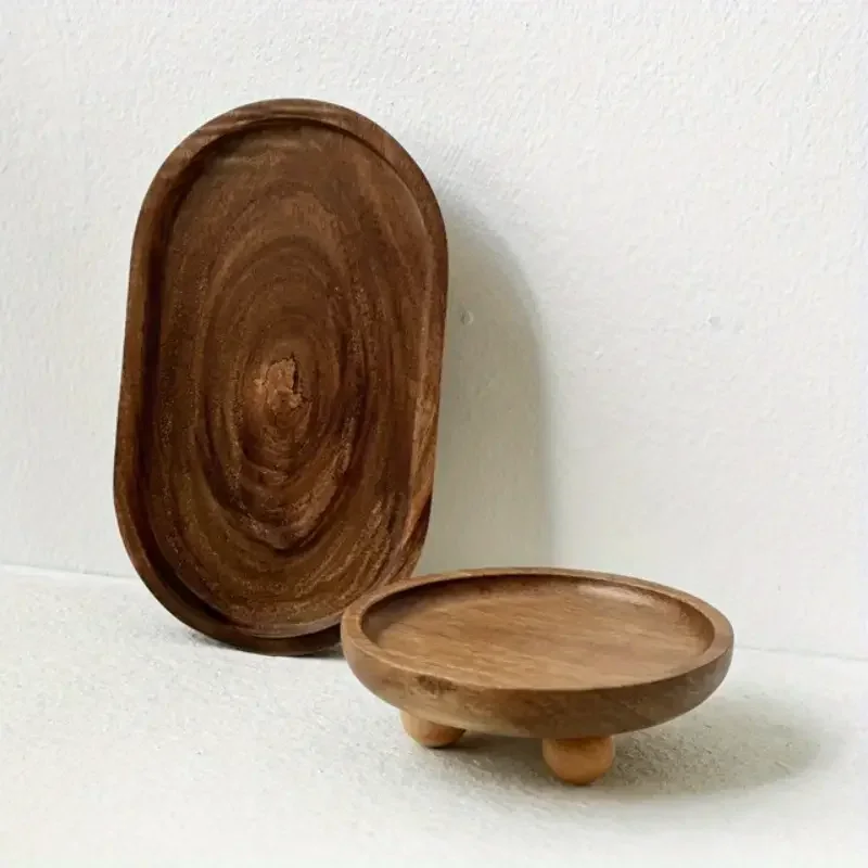 Elegant Wooden Tray Convenient Pedestal Stand Plate Multifunctional Key Jewelry Home Storage Food Dessert Display Trays Decor 3