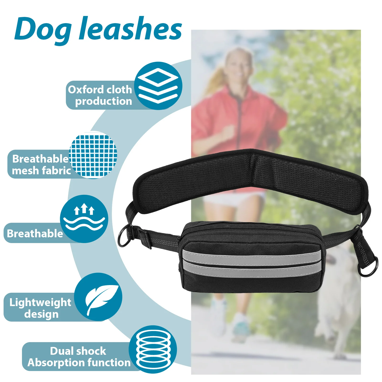 Hands Free Dog Leash Adjustable Reflective Waist Running Double Leash with Pouch Retractable Dog Running Leash Pet Supplies
