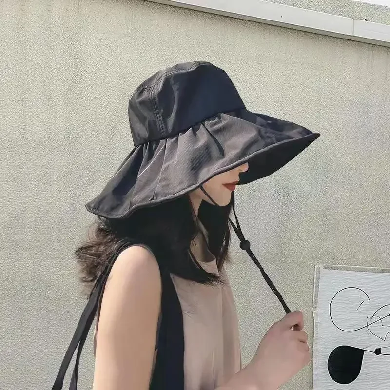

Polyester Cotton UV Protection Sun Hat Vinyl Bucket Women's Summer Solid Color Foldable Casual UPF50 Caps Accessories