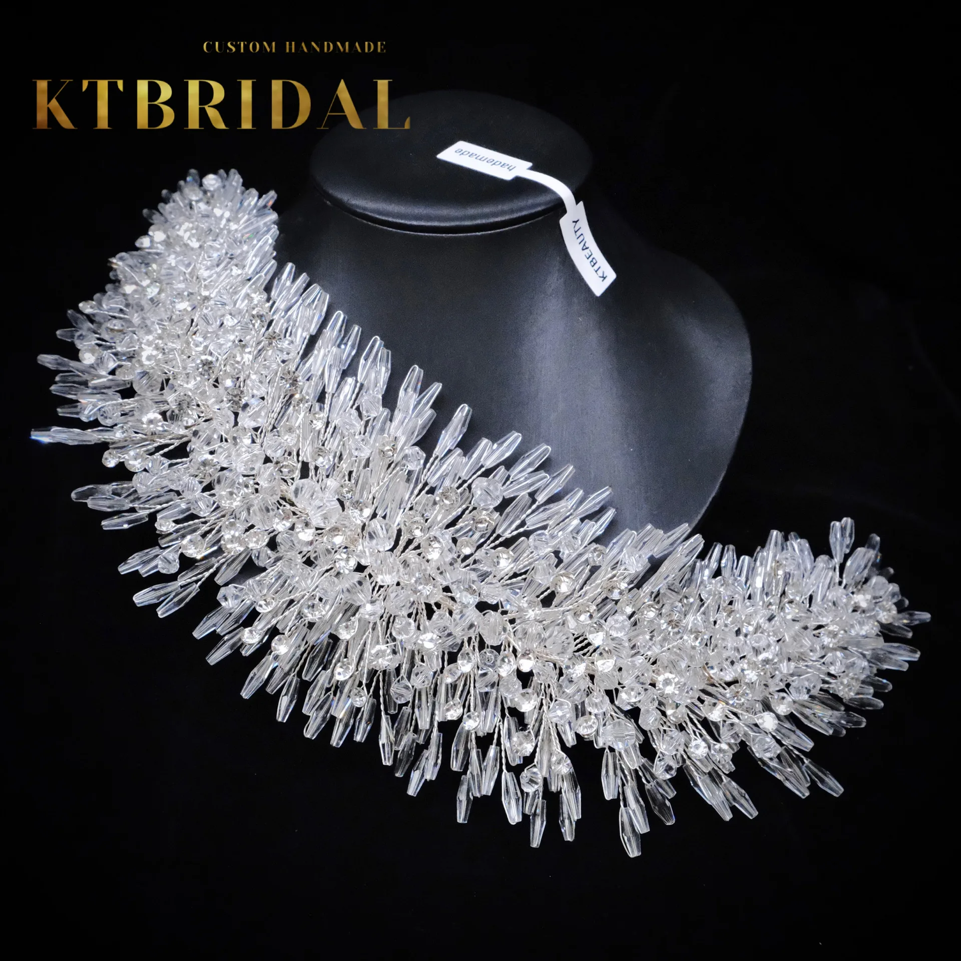 신제품 KTBRIDAL 티아라 크라운 수제 신부 헤드 피스, 크리스탈 진주 패션 쥬얼리 여성 선물 웨딩 액세서리