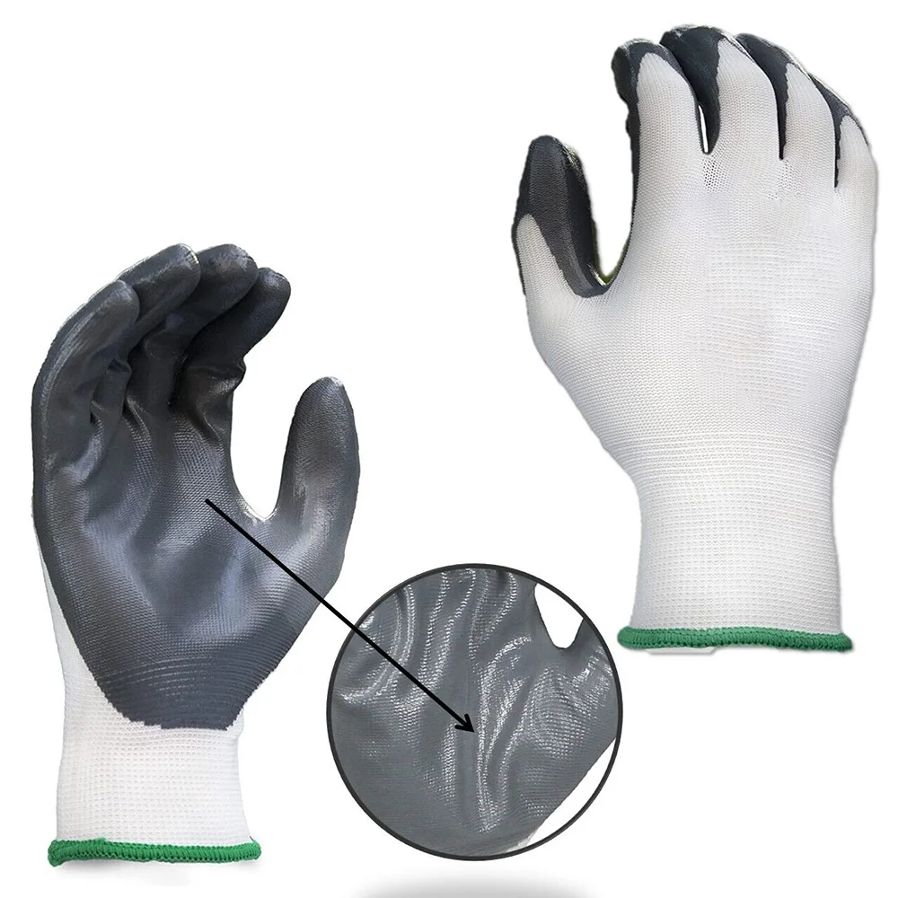 1 Pair Nylon Safety Working Gloves Premium Nitrile Coated Builders Gardening Grip Excellent Industrial Protective Work Gloves 6