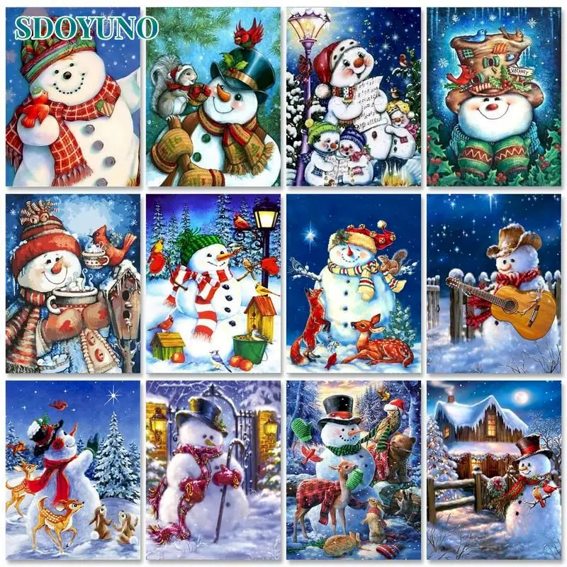 

SDOYUNO Painting by numbers Snow Man Canvas painting DIY Coloring by numbers Acrylic paints Unique gift Christmas Home decor