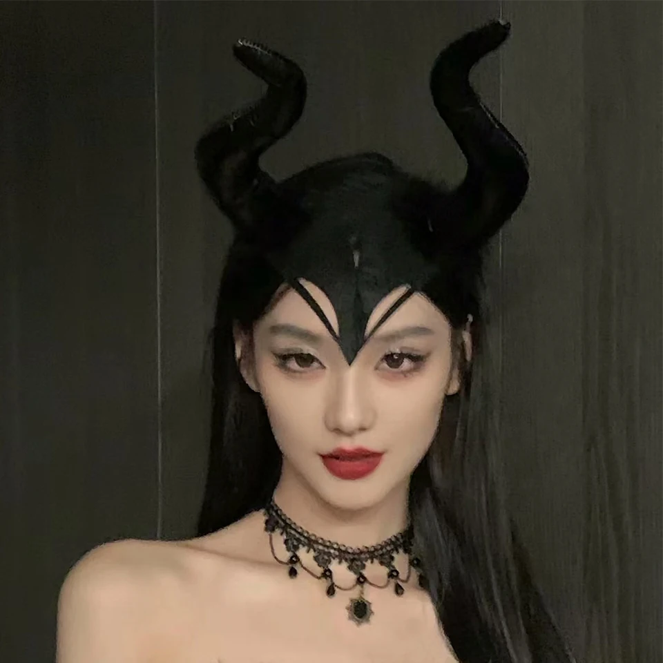Halloween Demon fascia stile Punk colore rosso nero soffice piuma diavolo corna cerchio per capelli Festival Cosplay Party Prop decorazione  200000297