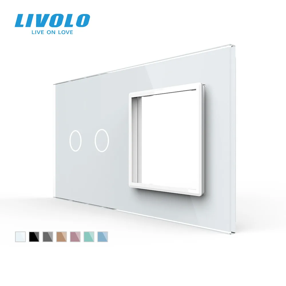 Livolo Padrão da ue Luxo Branco Pérola Vidro de Cristal 151 mm 80 mm 2gang & Quadro Painel Vidro C7-c2 Sr11 12 15 para Interruptor Diy
