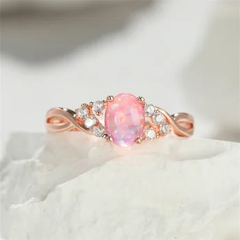 Oval Cut Purple Fire Opal Rings For Women Rose Gold Color Wedding Bands Love Infinity Ring Promise Engagement Ring Jewelry Gifts