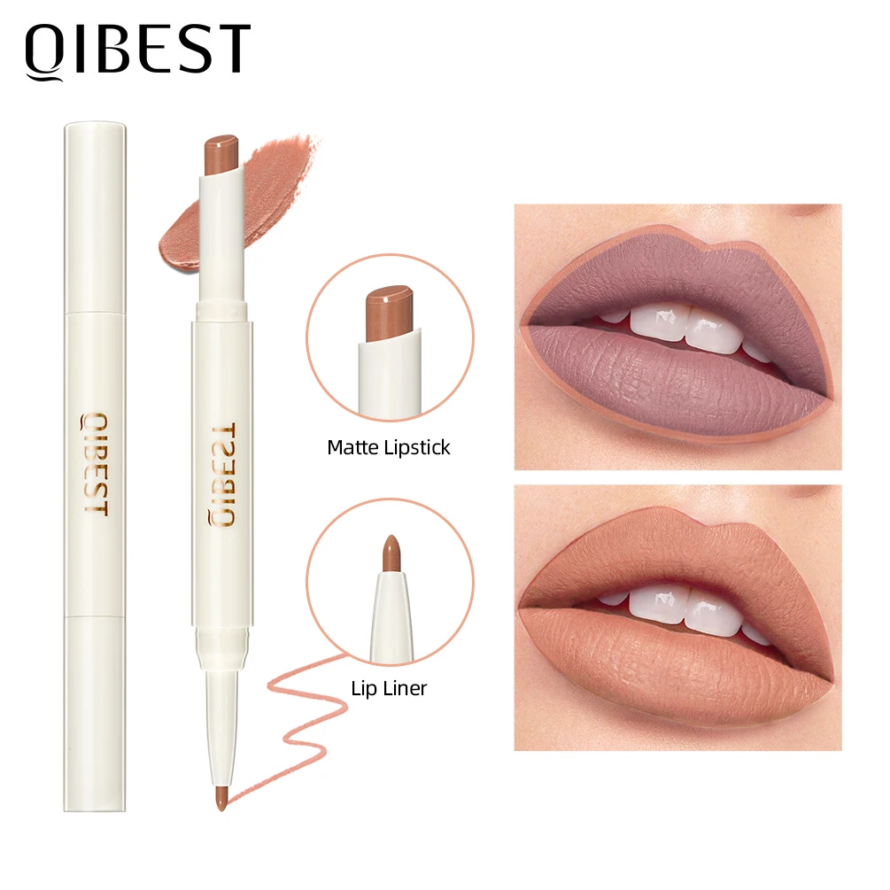 QIBEST Makeup 2 in 1 Matte Lipstick Lip Liner Nude Lip Stick Pencil Waterproof Make up Cosmetics Balm Matt Cream Lipliner lip liner lip liner pencil lipliner pencil