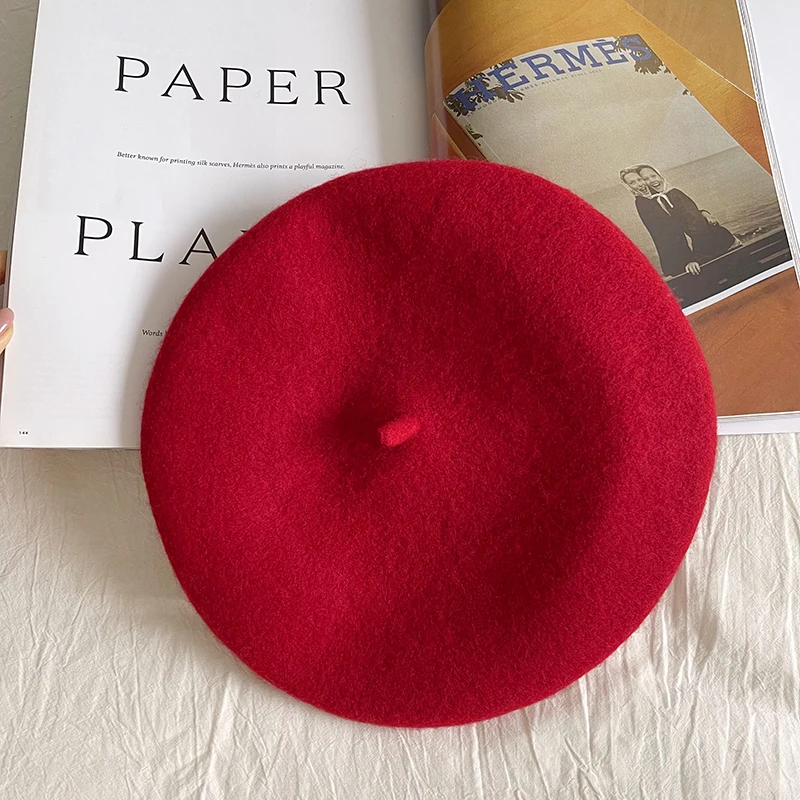Luna&Dolphin Women 90% Wool Mushroom Berets Autumn Winter Purplish Red Knitting Artist Cap Painter Beanie Hat Sweet Color 4