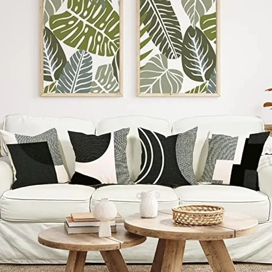 Black Geometric Pattern Pillow Case Home Decor Suitable for Office Sofa Cushion Living Room Garden Car Cushion Cover