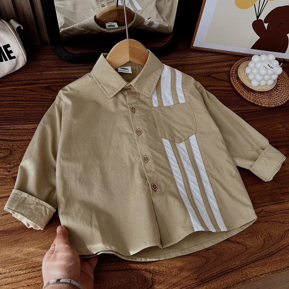 Baby Boys Blouses Striped Outerwear Kids Pocket Jacket Soft Shirts Spring Autumn 2 To 10 Yrs Children's Clothing Casual