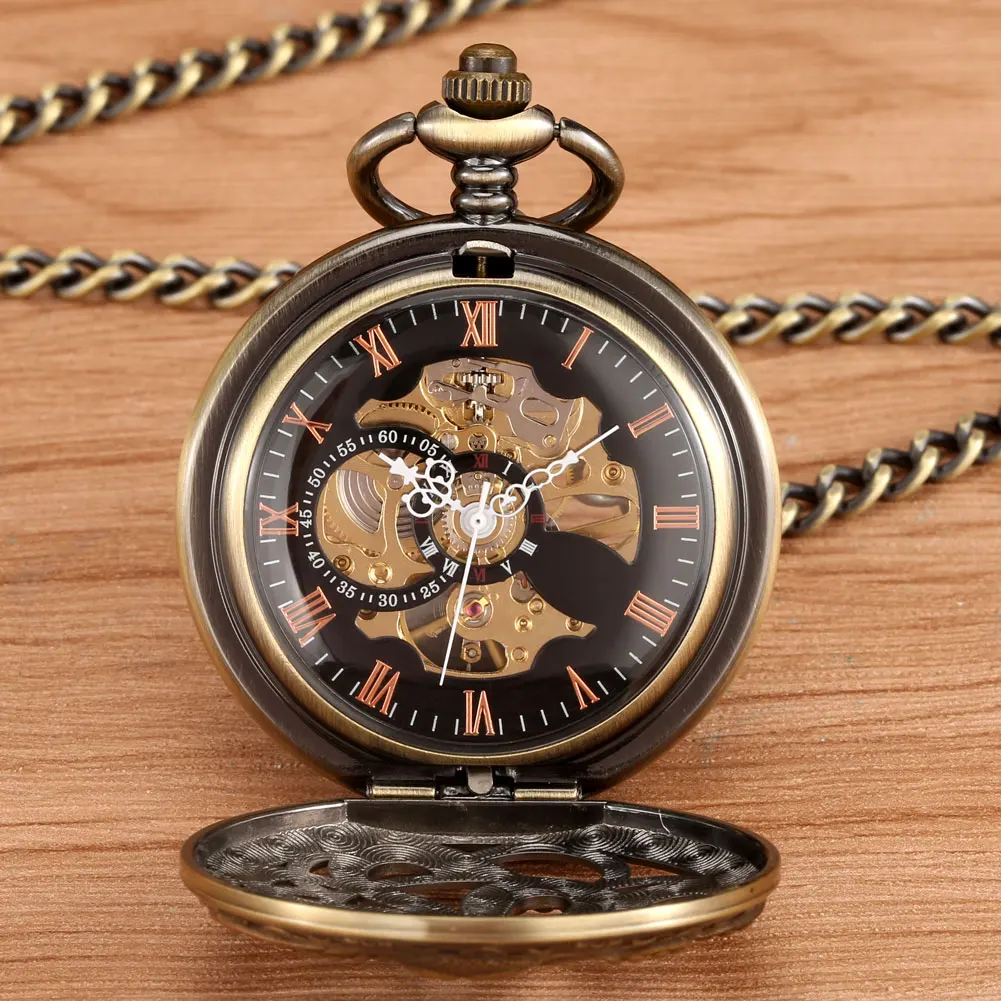 Bronze Hollow Octopus Style Manual Mechanical Pocket Watches Men's Romen Numerals Dial Women Pendant Hour Gifts for Dad Son