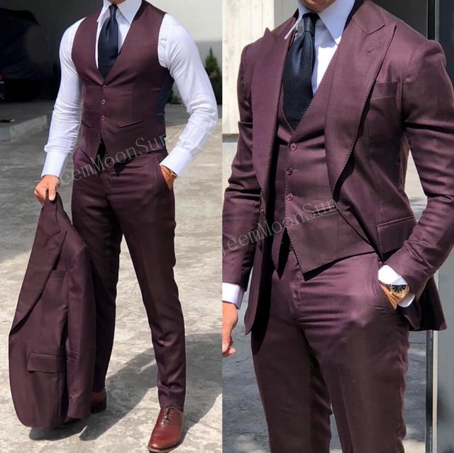 Classy Wedding Tuxedos Suits Slim Fit Bridegroom For Men 3 Pieces Groomsmen  Suit Male Business Costume