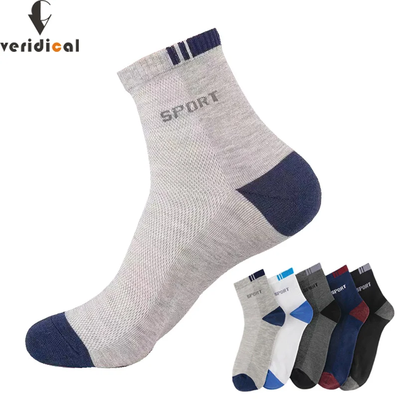 

10 Pairs Sport Socks Men Cotton Mesh Breathable Sweat-Absorbent Solid Middle Tuble Bike Travel Fitness Crew Socks Four Seasons