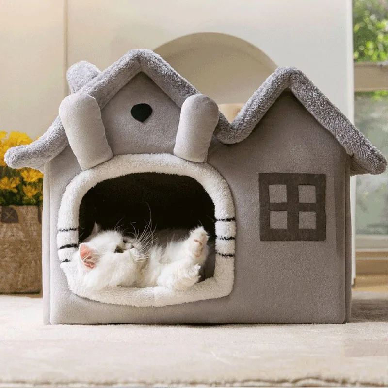 

Soft Fluffy Cat Pet Hiding House Kitten Accessories Furniture Indoor Small Dog Puppy House Winter Cat Rabbit Deep Sleep Bed Nesk