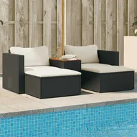 5 Piece Patio Sofa Set with Cushions Black Poly Rattan Acacia,PE Rattan, Powder-coated Steel, Garden Sofa Set 1