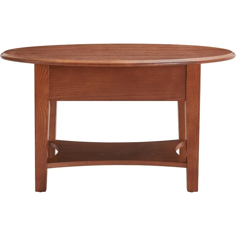 Haven Ridge One Drawer Solid Wood Oval Coffee Table with Shelf, Medium Oak Brown 4