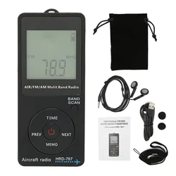 Portable Aircraft Band Radio with Automatic Power Off & Earphones - HRD‑767 (Black)