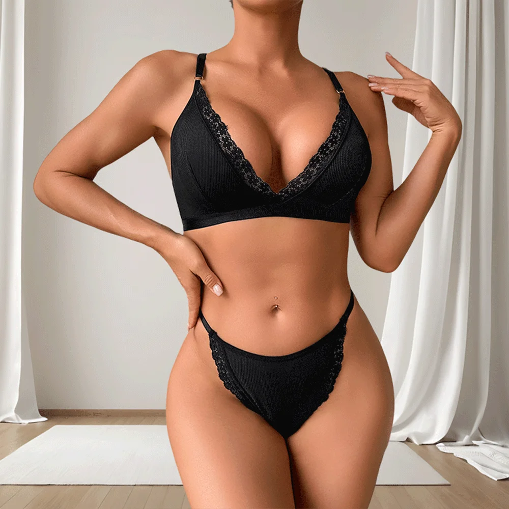 Women's Underwear 2 Pcs Sets Sexy Lace Bras and Panties Sexy Lingerie Elegant Pad less Bras Women Underwear Outfit Fashion Bra