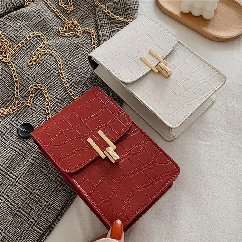 

2022 Trend Women's Handbag High Quality Shoulder Bag Crocodile Pattern Cell Phone Bag Small Female Buckle Crossbody Square Pouch